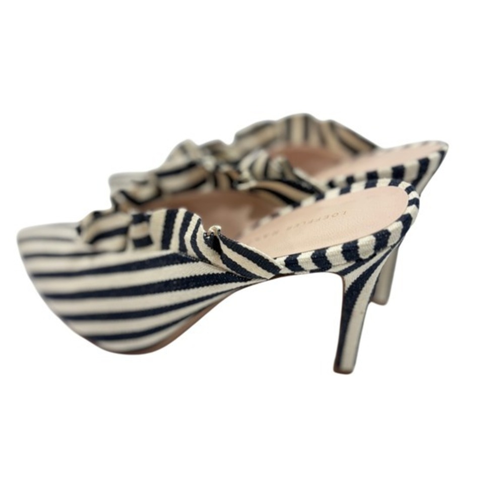 Loeffler Randall Langley Ruffle Mules Navy White Striped Woven Heels 8.5 B - Picture 4 of 7